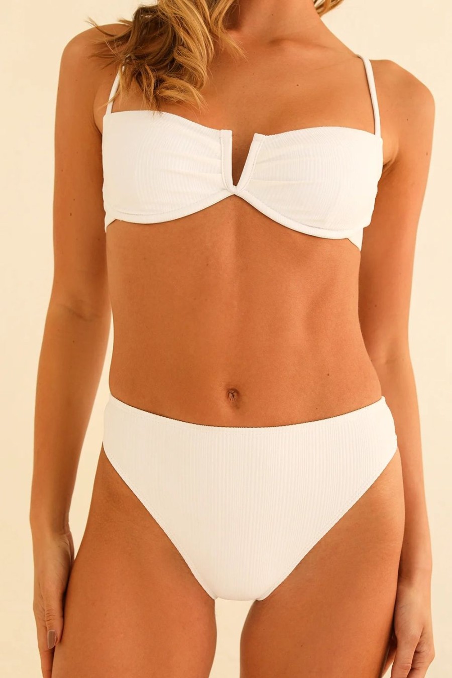 Swim Dippin' Daisy's Cheeky | Seashore High Waisted Bikini Bottom White Rib