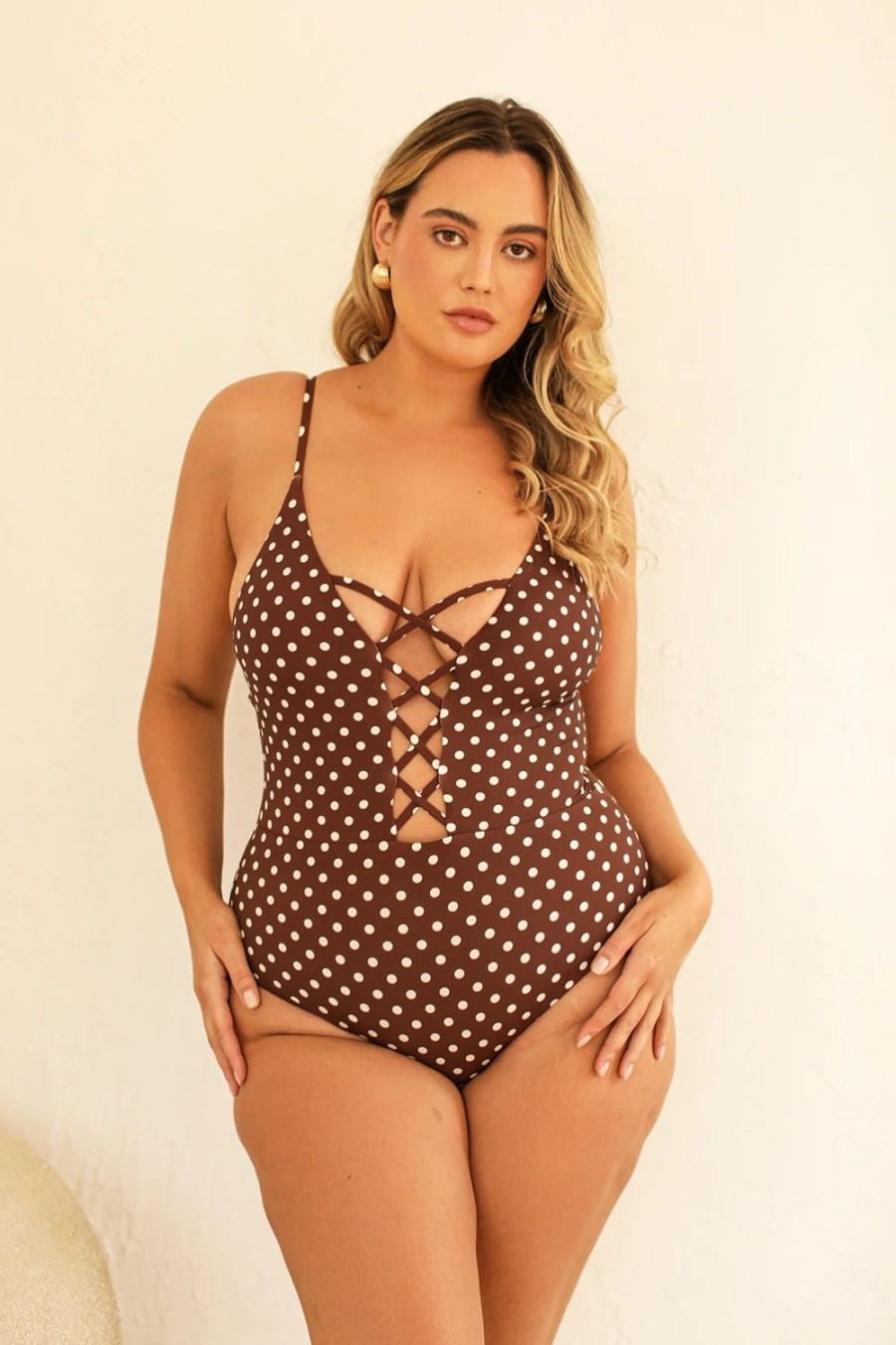 Swim Dippin' Daisy's Moderate | Bliss Moderate Coverage One Piece Dotted Brown