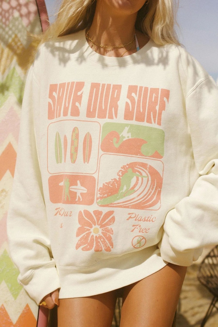 Clothing Dippin' Daisy's | Save Our Surf Long Sleeve Crewneck Reef